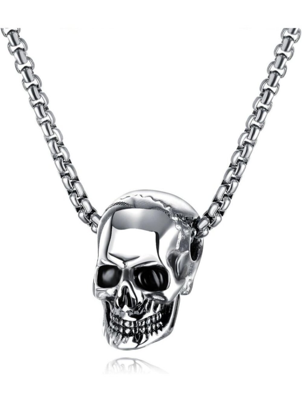 Women's Silver Face Gothic Skull Necklace Stainless Steel 3d Pendant Moon